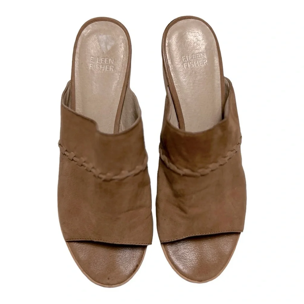 Eileen Fisher Vero Cuoio Leather Block heel Brown Size 9